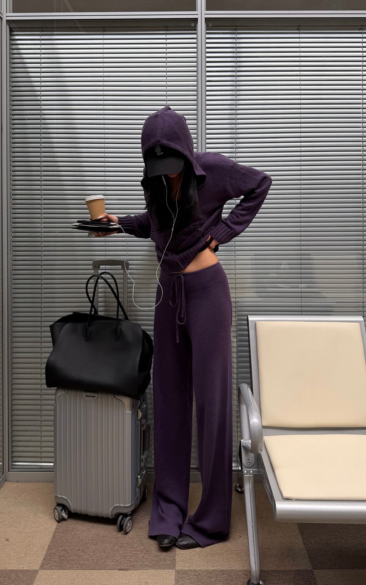 ROVENTE Knit Zip-Up Hoodie &amp; Drawstring Wide-Leg Pants Set