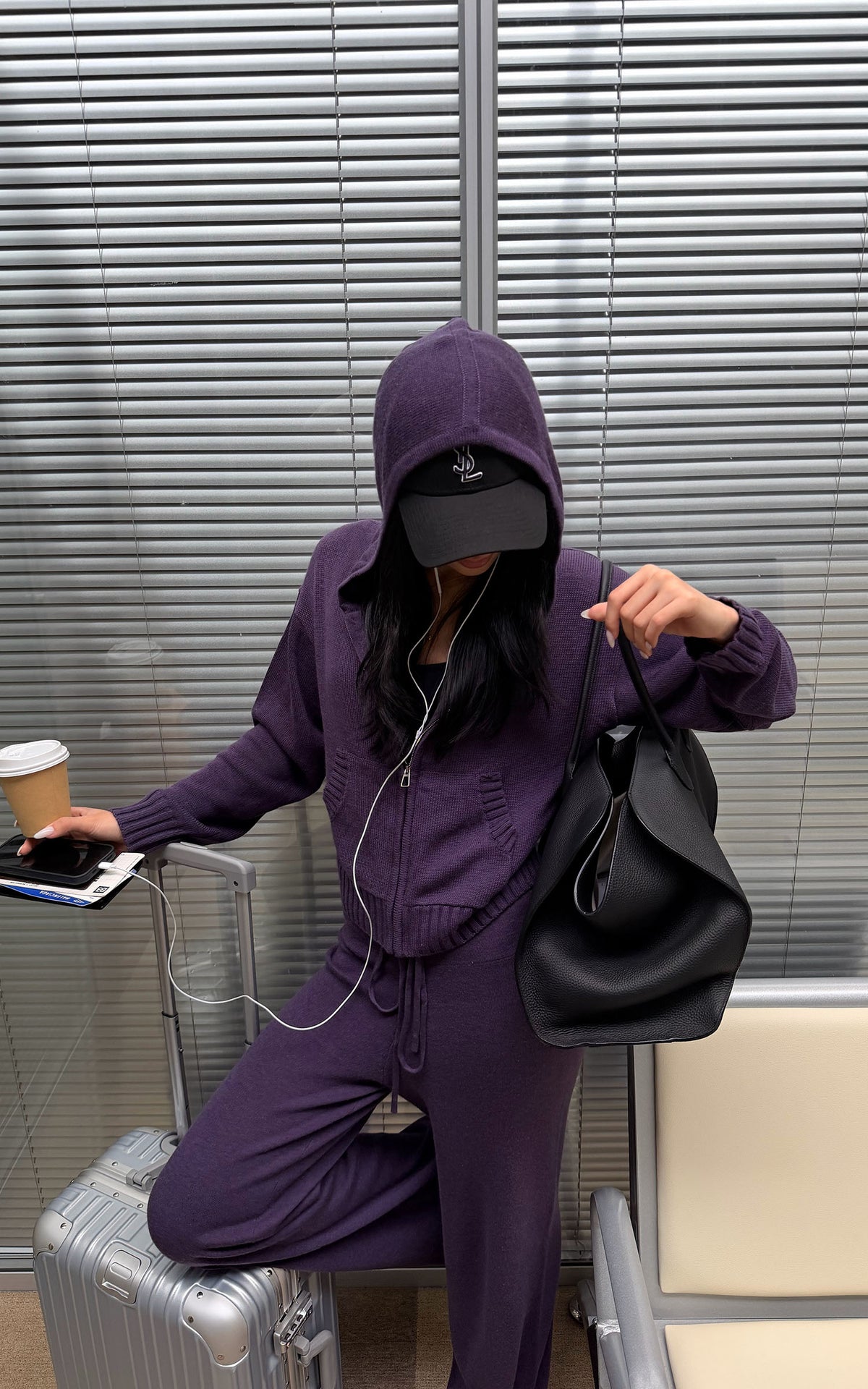 ROVENTE Knit Zip-Up Hoodie &amp; Drawstring Wide-Leg Pants Set