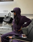 ROVENTE Knit Zip-Up Hoodie & Drawstring Wide-Leg Pants Set