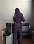 ROVENTE Knit Zip-Up Hoodie & Drawstring Wide-Leg Pants Set