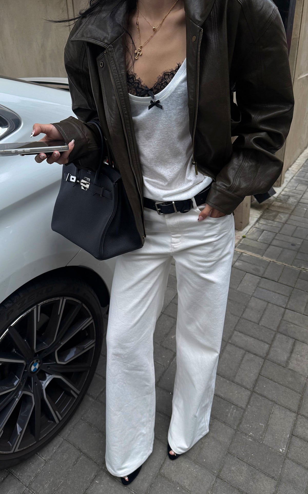 ROVENTE Vintage Brown Oversized Leather Jacket
