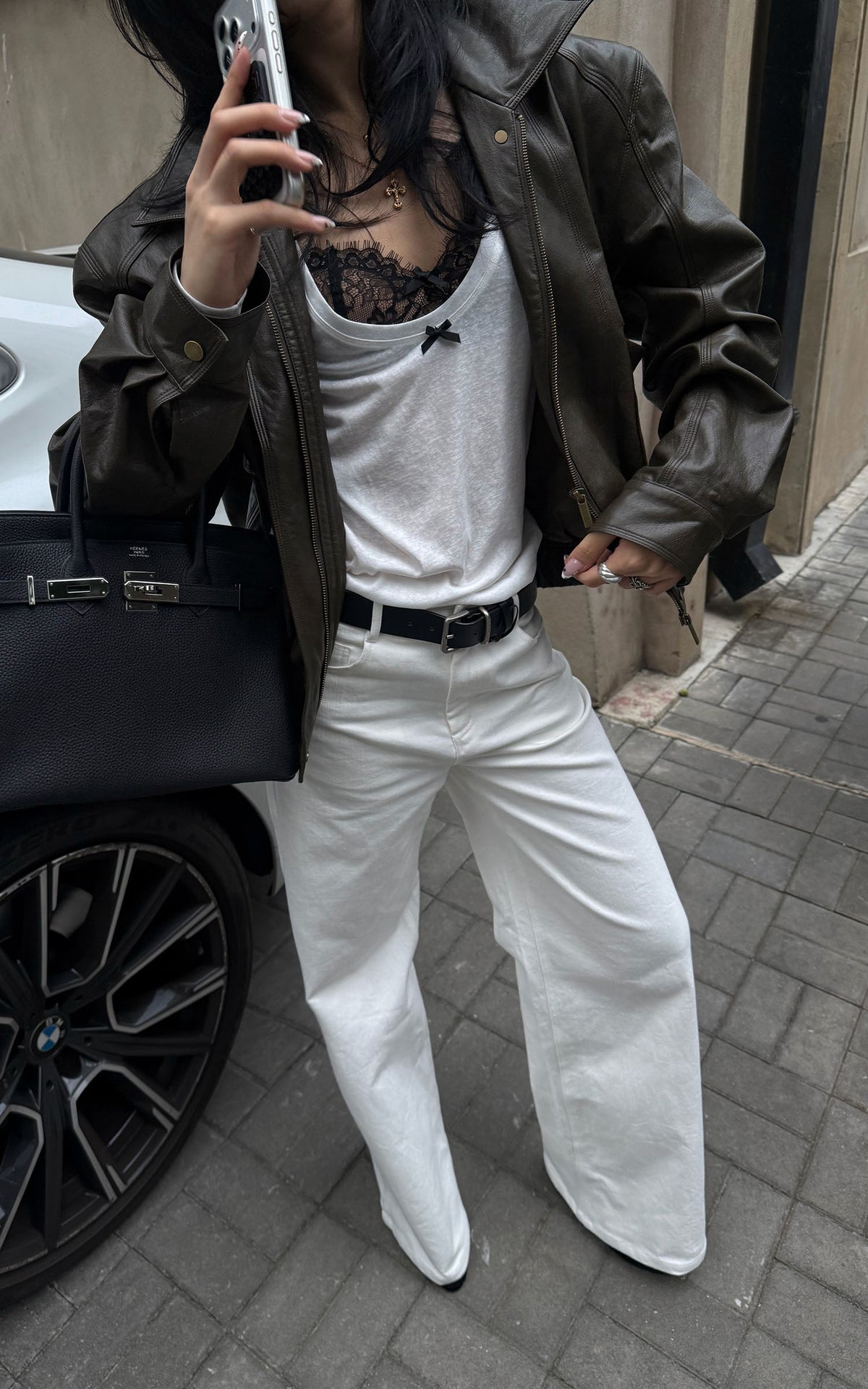 ROVENTE Vintage Brown Oversized Leather Jacket