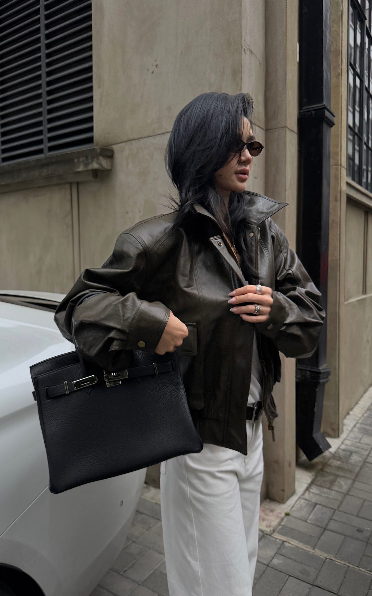 ROVENTE Vintage Brown Oversized Leather Jacket