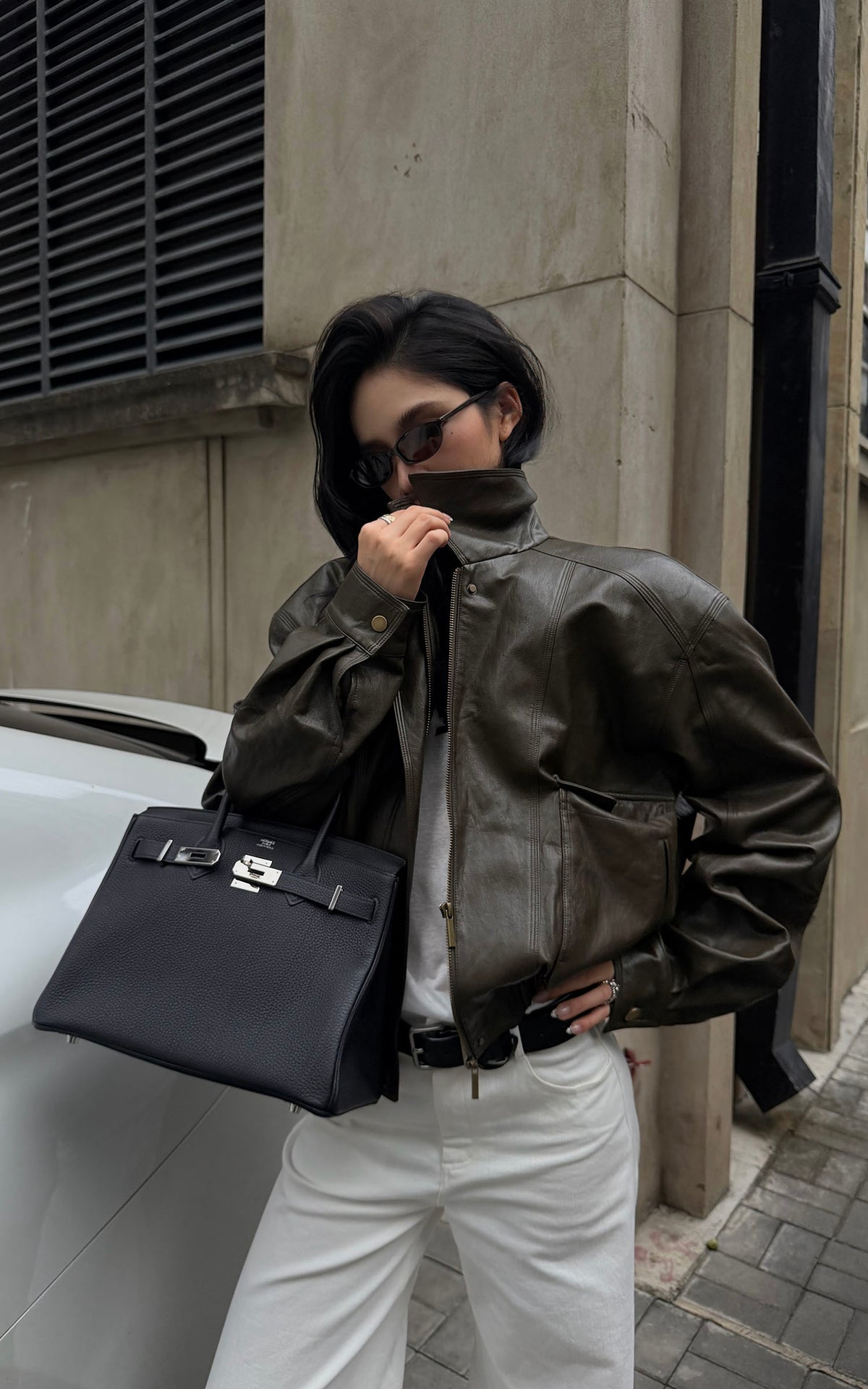 ROVENTE Vintage Brown Oversized Leather Jacket