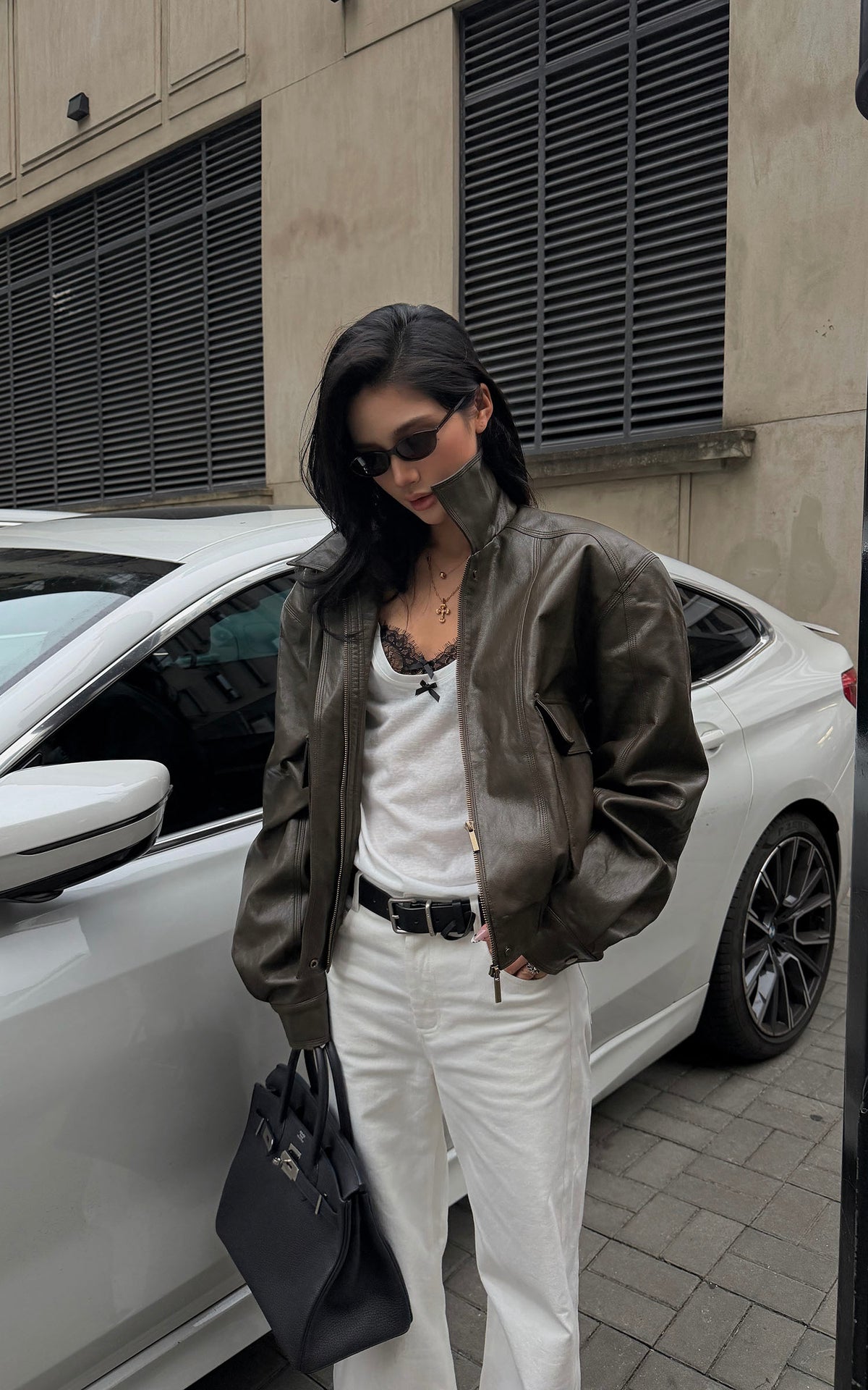 ROVENTE Vintage Brown Oversized Leather Jacket
