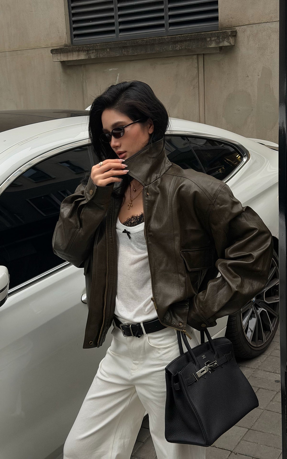 ROVENTE Vintage Brown Oversized Leather Jacket