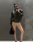 ROVENTE Vintage Brown Oversized Leather Jacket
