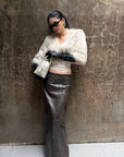 ROVENTE Cropped V-Neck Shaggy Fur Jacket