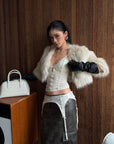 ROVENTE Cropped V-Neck Shaggy Fur Jacket