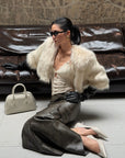 ROVENTE Cropped V-Neck Shaggy Fur Jacket