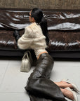 ROVENTE Cropped V-Neck Shaggy Fur Jacket