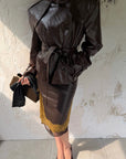 ROVENTE Belted Leather-Look Trench Jacket with Wide Lapels & Double-Breasted Front