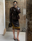 ROVENTE Belted Leather-Look Trench Jacket with Wide Lapels & Double-Breasted Front
