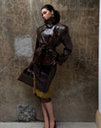 ROVENTE Contrast Floral Lace Leather-Look Skirt with Sheer Layered Hem