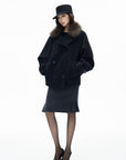 IAMXIAA Fur Collar Oversized Double-Breasted Short Coat