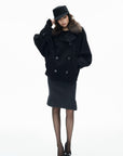 IAMXIAA Fur Collar Oversized Double-Breasted Short Coat