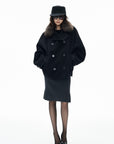 IAMXIAA Fur Collar Oversized Double-Breasted Short Coat