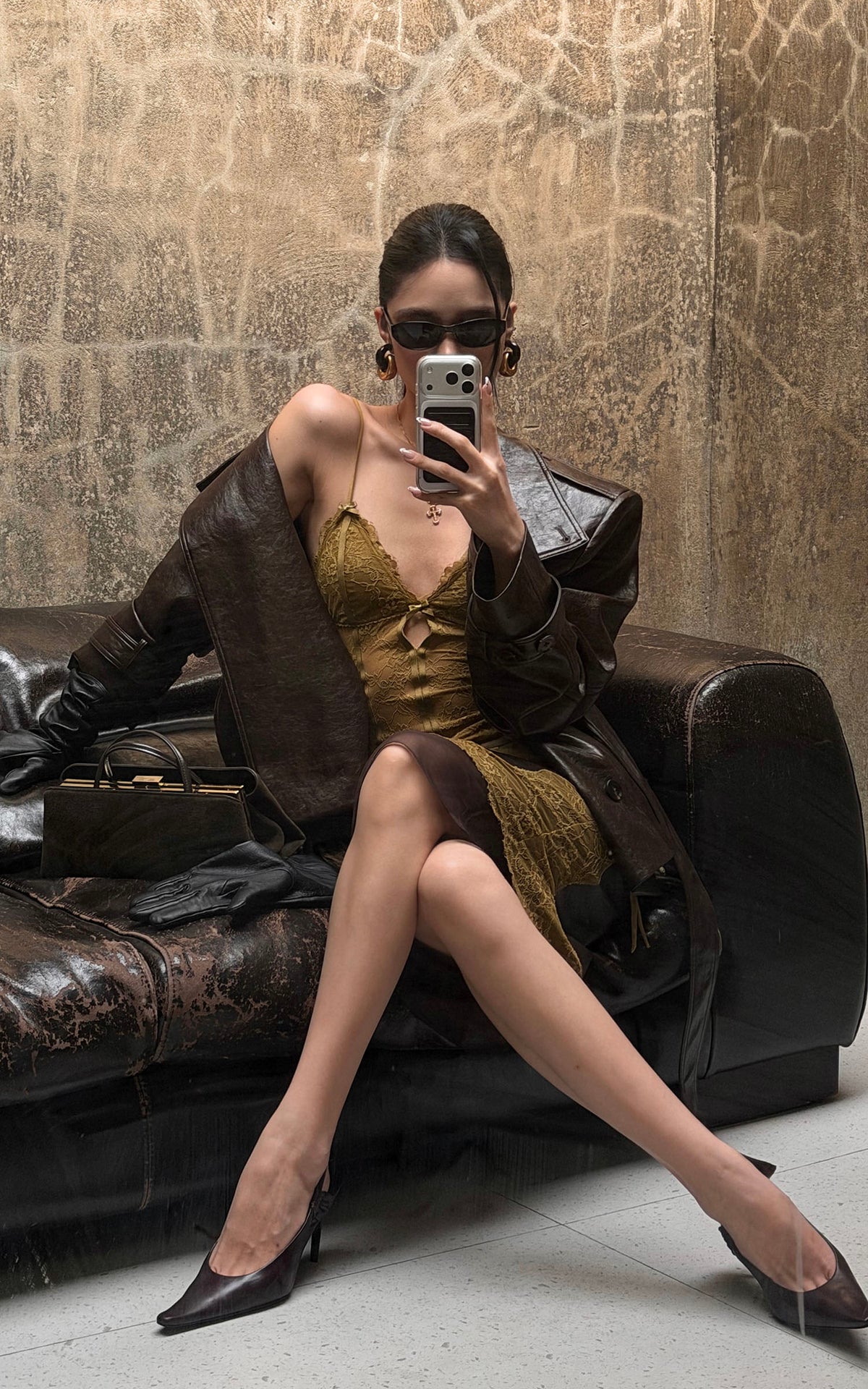 ROVENTE Belted Leather-Look Trench Jacket with Wide Lapels &amp; Double-Breasted Front