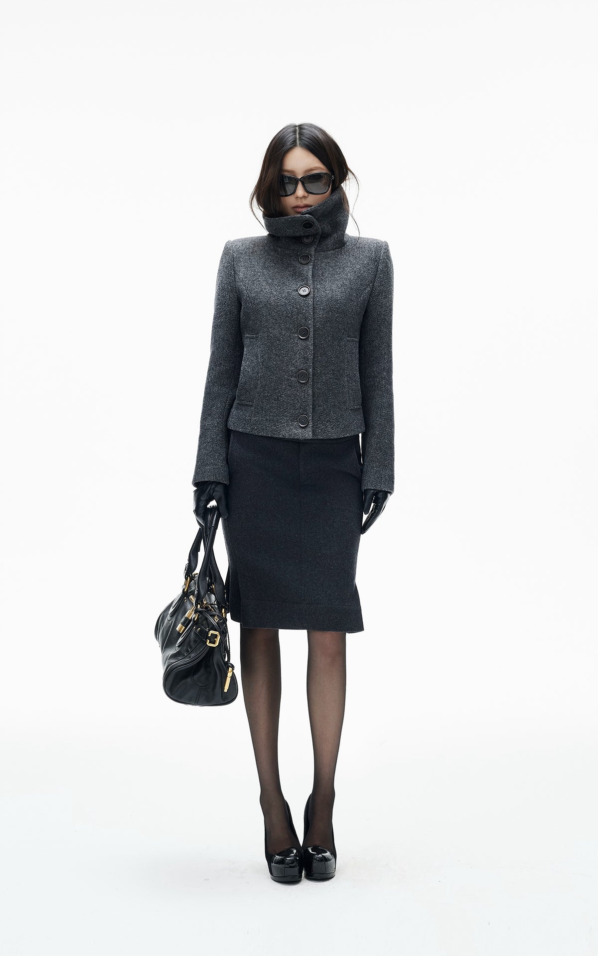 IAMXIAA Sculpted Funnel-Neck Fitted Jacket with Structured Shoulders