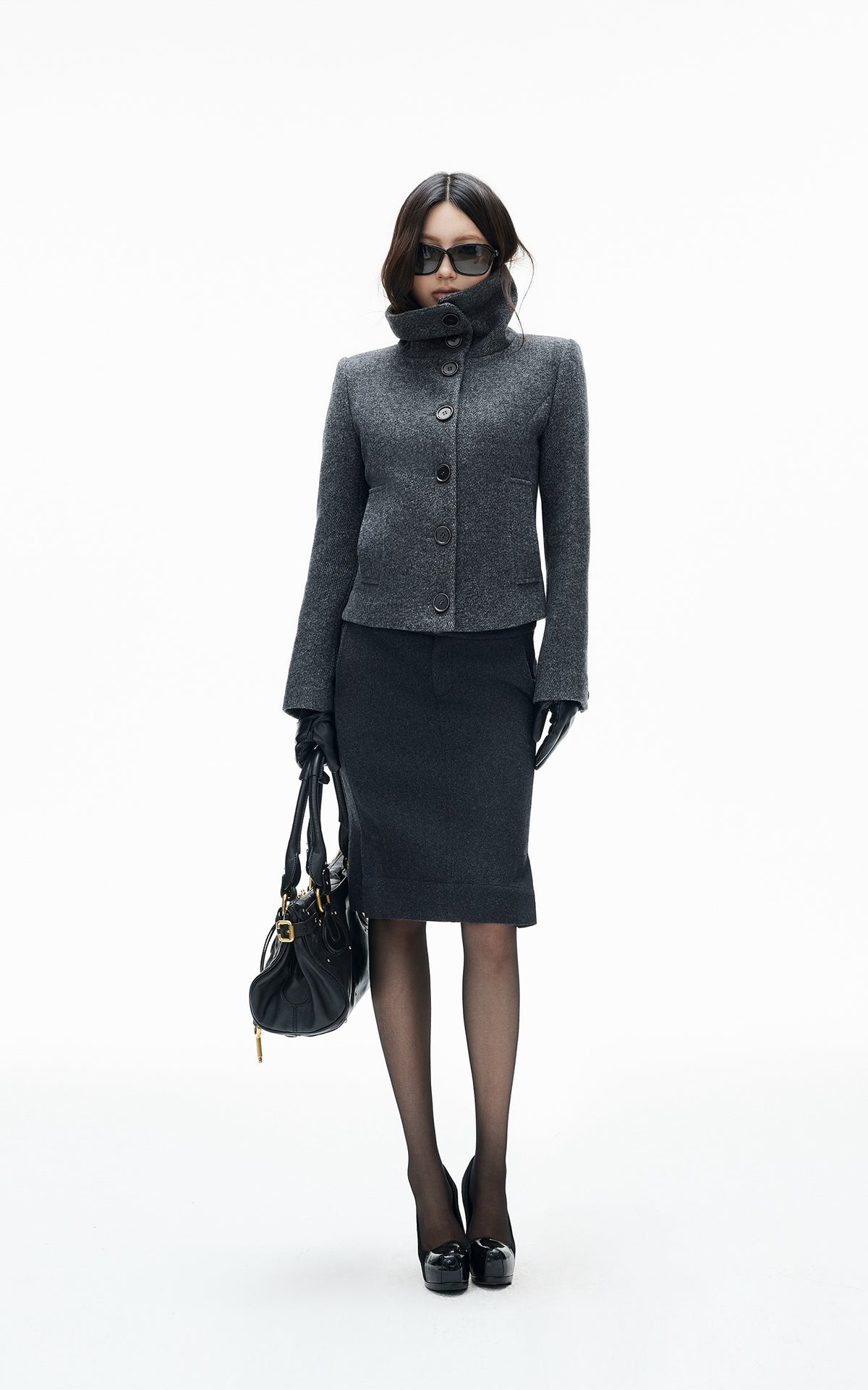 IAMXIAA Sculpted Funnel-Neck Fitted Jacket with Structured Shoulders