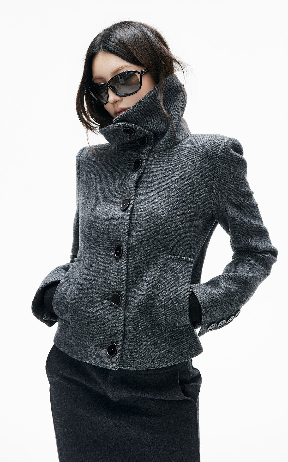 IAMXIAA Sculpted Funnel-Neck Fitted Jacket with Structured Shoulders