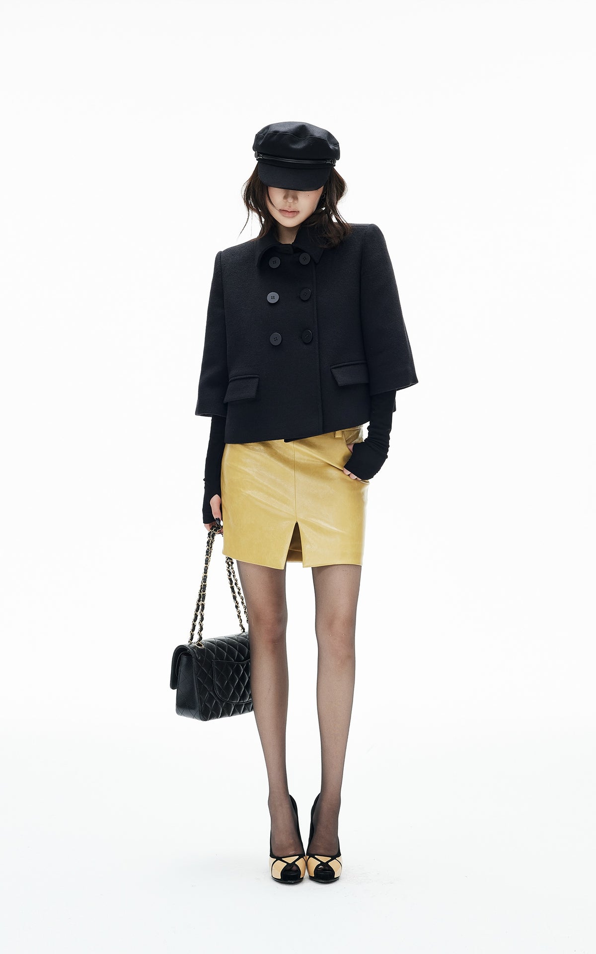 IAMXIAA Structured Shoulder Wool Double-Breasted Cropped Jacket