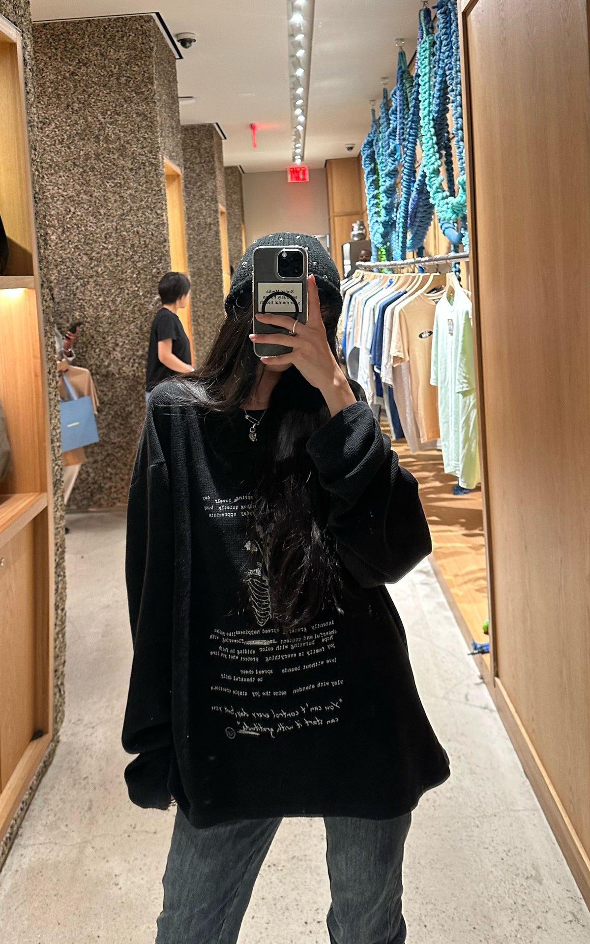 WARDEN EDGE Floral Ribcage Graphic Waffle Knit Long Sleeve Tee