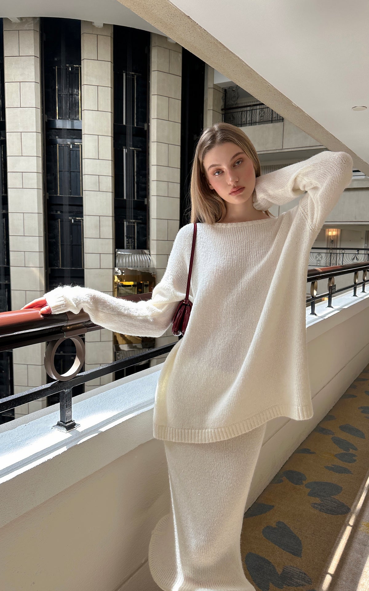 0122stepll Oversized Sweater &amp; Sculpted Hem Midi Skirt Set