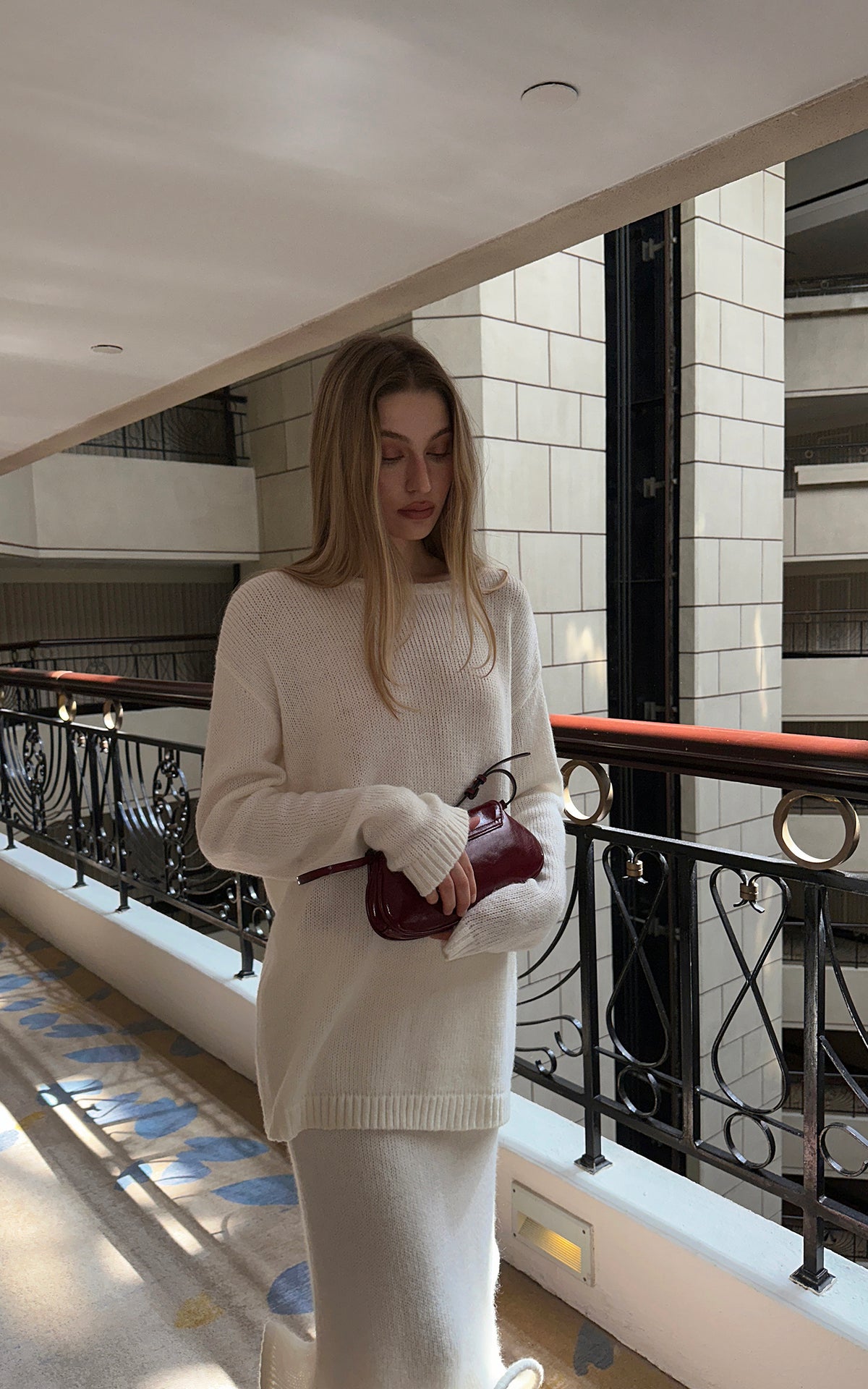 0122stepll Oversized Sweater &amp; Sculpted Hem Midi Skirt Set