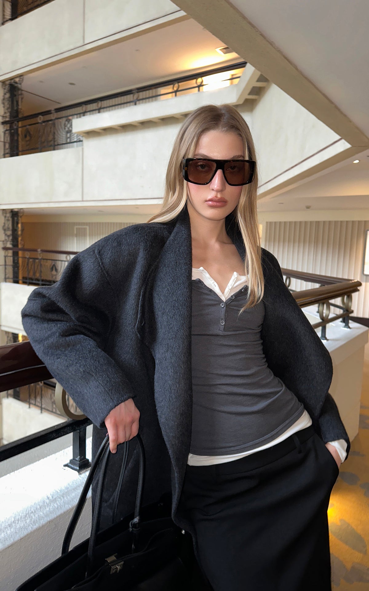 0122stepll Manteau long ample ceinturé à nouer