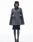 IAMXIAA Sculpted High-Neck Double-Breasted Cape Coat with Open Arm Slits
