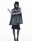 IAMXIAA Sculpted High-Neck Double-Breasted Cape Coat with Open Arm Slits