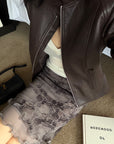 Hydrae Buckle Collar Moto Jacket & Layered Lace Skirt Set