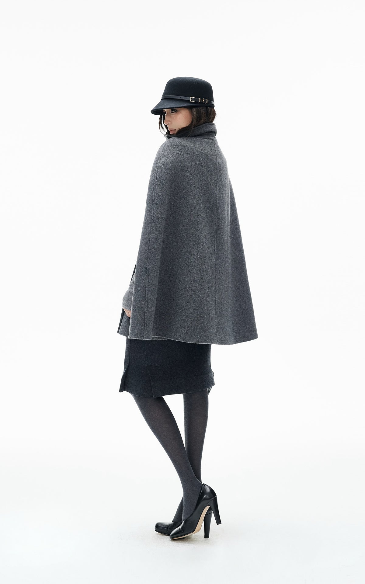 IAMXIAA Sculpted High-Neck Double-Breasted Cape Coat with Open Arm Slits