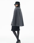 IAMXIAA Sculpted High-Neck Double-Breasted Cape Coat with Open Arm Slits