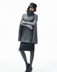 IAMXIAA Sculpted High-Neck Double-Breasted Cape Coat with Open Arm Slits