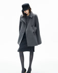 IAMXIAA Sculpted High-Neck Double-Breasted Cape Coat with Open Arm Slits