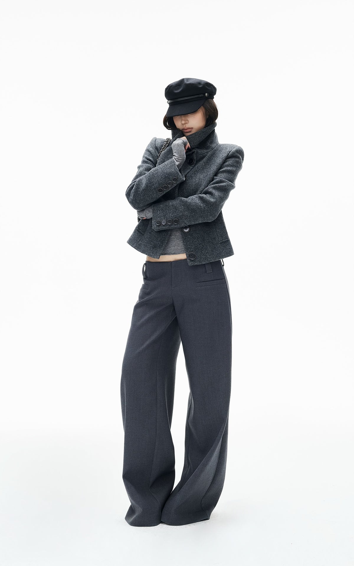 IAMXIAA Low-Rise Tailored Extra Wide-Leg Pants with Minimal Welt Pocket Details