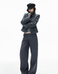 IAMXIAA Low-Rise Tailored Extra Wide-Leg Pants with Minimal Welt Pocket Details