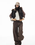 IAMXIAA Chocolate Brown Oversized Collar Fox Fur Sleeveless Vest