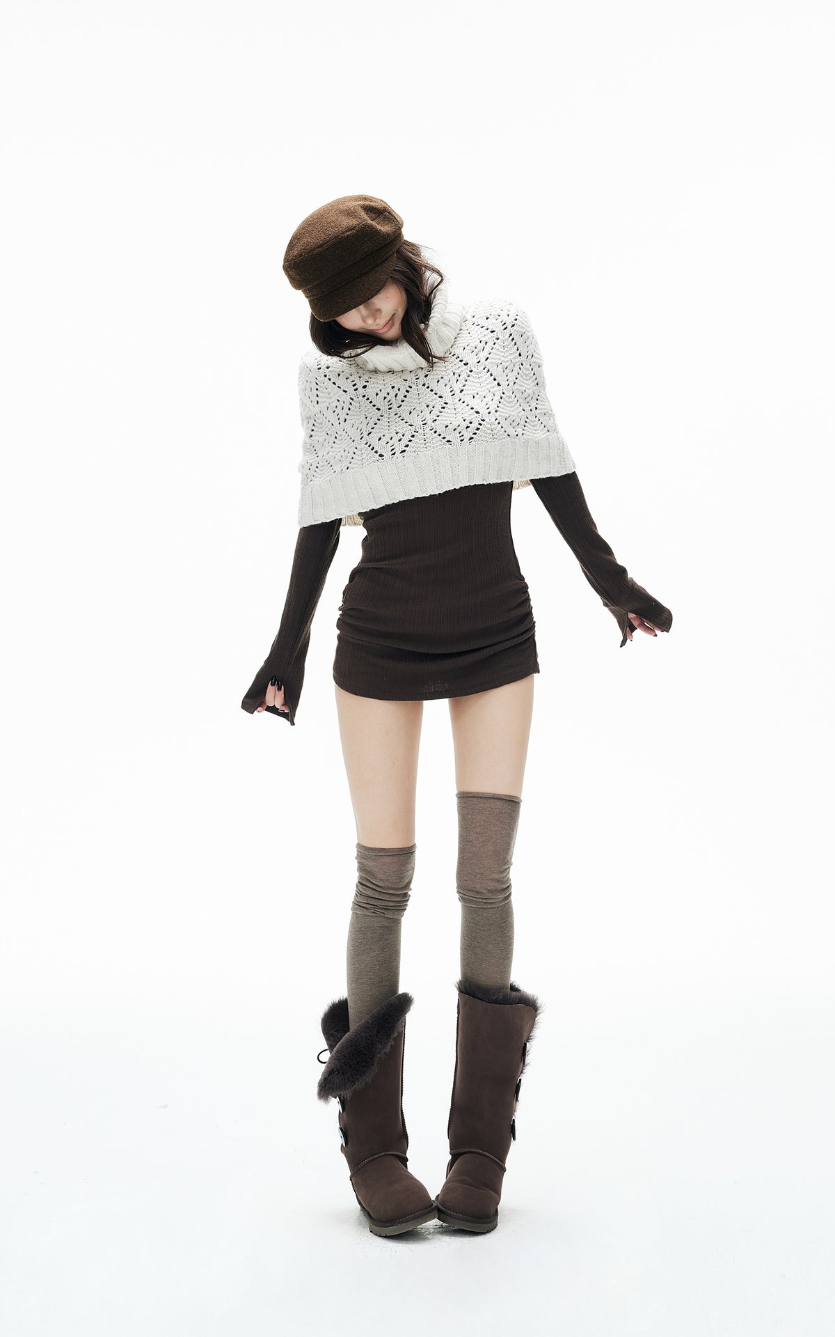 IAMXIAA Ruched Ribbed Longline Slim-Fit Knit Top