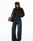 IAMXIAA Chocolate Brown Fur-Effect Cropped Bomber Jacket