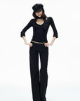 IAMXIAA Scarf-Neck Ribbed Slim-Fit Top with Three-Quarter Sleeves