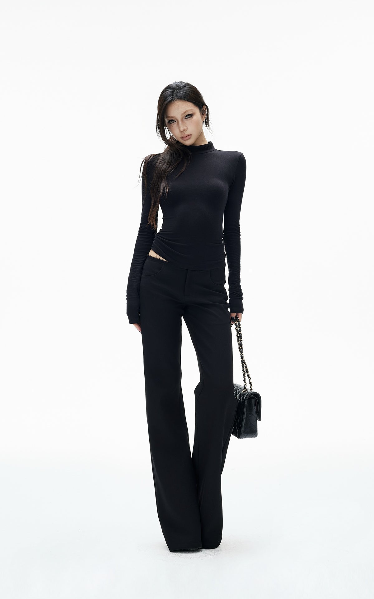 IAMXIAA Open-Back Mock Neck Long Sleeve Top
