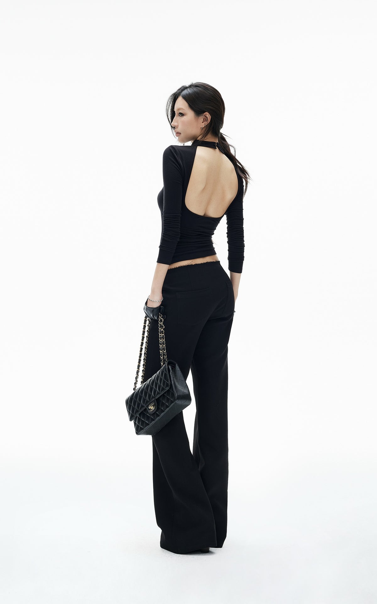 IAMXIAA Open-Back Mock Neck Long Sleeve Top