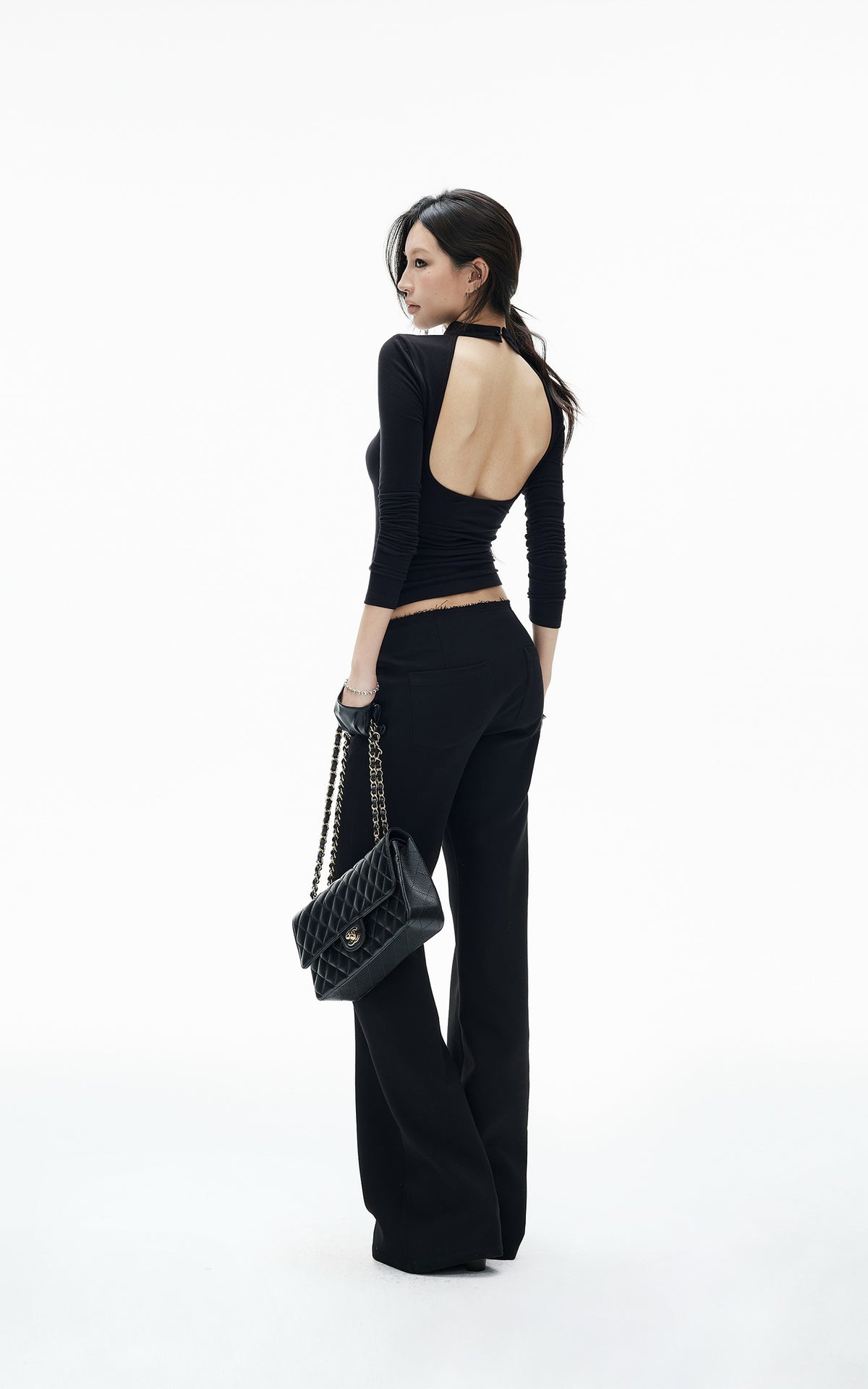 IAMXIAA Low-Rise Raw-Edge Tailored Flared Pants