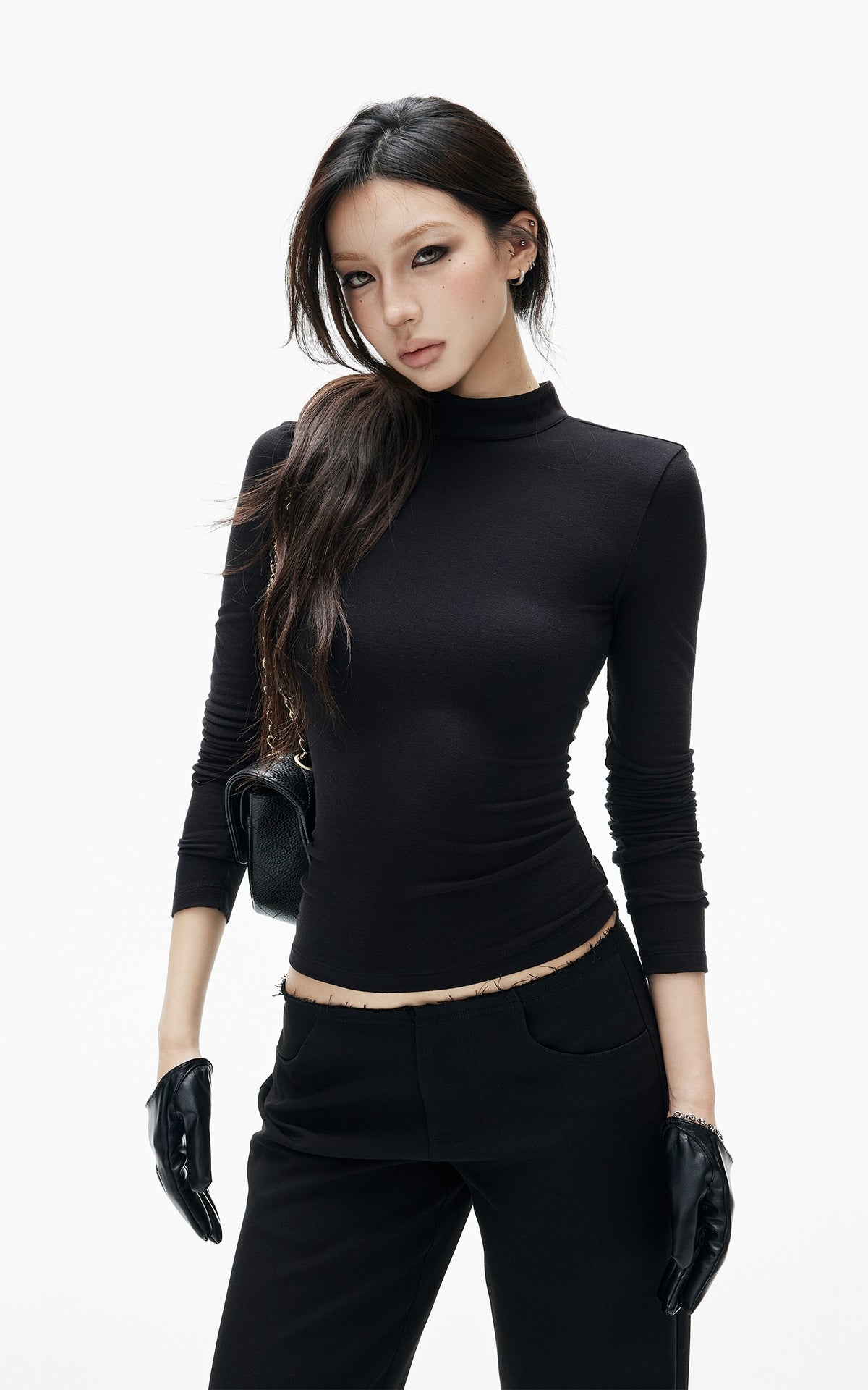 IAMXIAA Open-Back Mock Neck Long Sleeve Top