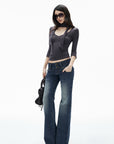 IAMXIAA Low-Rise Vintage Washed Wide-Leg Flared Jeans