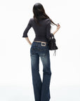 IAMXIAA Scarf-Neck Ribbed Slim-Fit Top with Three-Quarter Sleeves