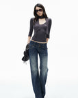 IAMXIAA Low-Rise Vintage Washed Wide-Leg Flared Jeans